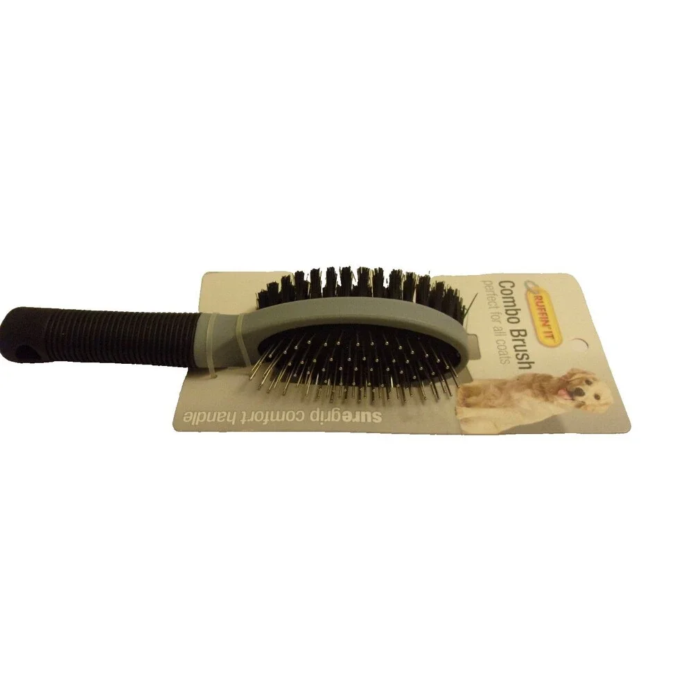 Combo Pet Brush Ruffin It Pin Brush Bristle Brush Sure Grip Handle New Dog Cat